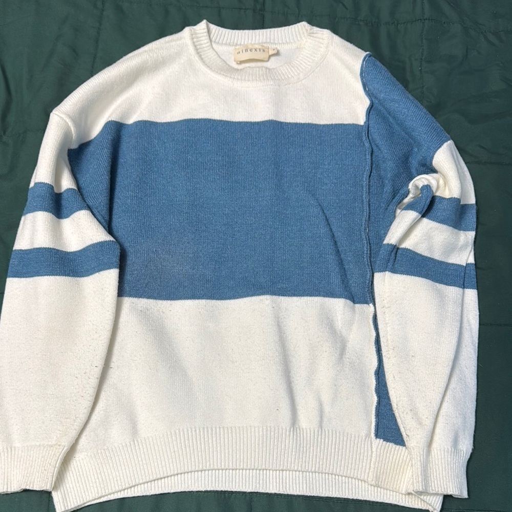Classic Blue and White Striped Crewneck Sweater